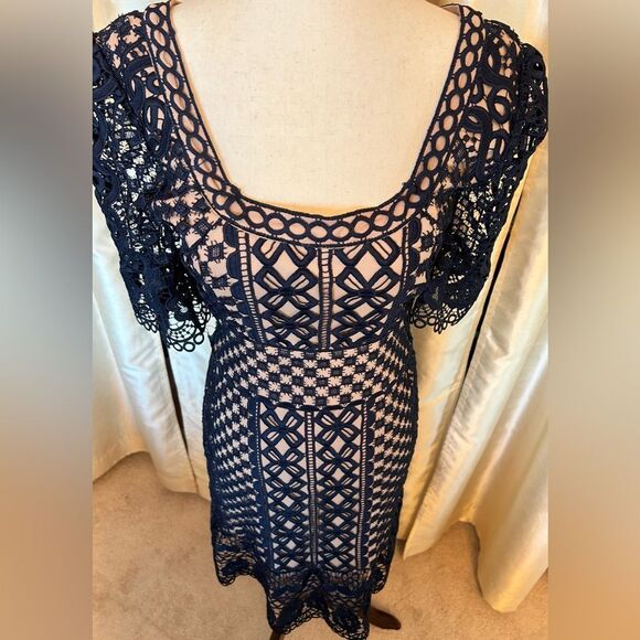 Bardot  X Anthropologie  Daisy Lace A-Line Dress in Navy & Nude Size 4/XS - Picture 5 of 12